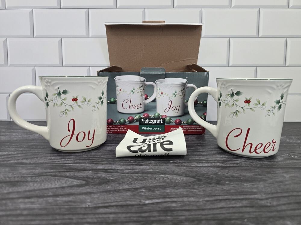 Pfaltzgraff Winterberry "Joy" & "Cheer" Mug Set New In Box